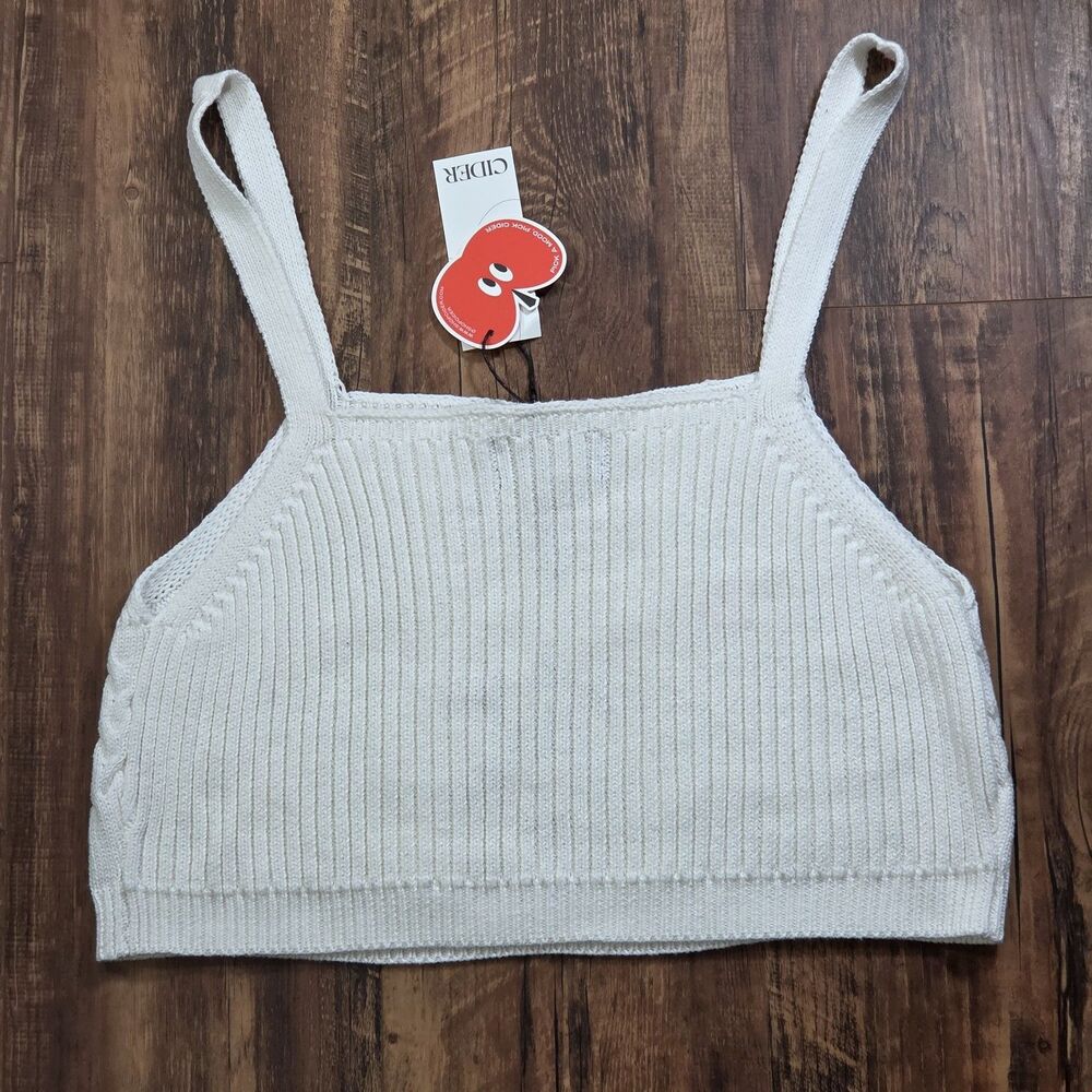 New Cider Women 1XL Embroidered Cable Knit Sweater Crop Tank Cottagecore Boho - Picture 9 of 9